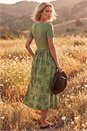 Khaki Floral Print Pocket Midi Dress , Image 3 of 4
