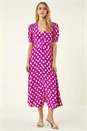 Magenta Spot Print Button Midi Dress, Image 2 of 5