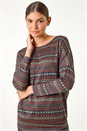 Navy  Heart Print Drop Shoulder Stretch Top, Image 4 of 5