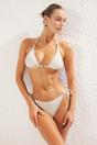 Beige Textured Triangle Bikini Set with Ring Detail and Tie Side Bottom, Image 1 of 4