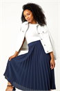 Navy  Petite Pleated Stretch Midi Skirt, Image 1 of 5