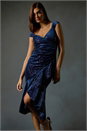 Navy  Sequin Velvet Bardot Stretch Midi Dress, Image 7 of 7