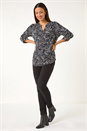 Black Linear Leaf Print Shirt, Image 2 of 5