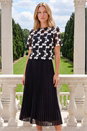 Black Lace Overlay Pleated Midi Dress, Image 2 of 4