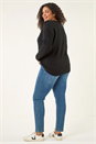 Black Curve Stitch V-Neck Knit Jumper, Image 3 of 5