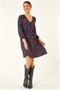 Purple Print Trim Detail Stretch Dress, Image 1 of 5