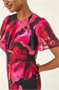 Red Floral Print Flutter Sleeve Midi Dress, Image 5 of 5