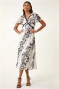 White Lace Trim V-Neck Chiffon Midi Dress, Image 1 of 5