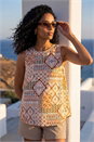 Camel Patchwork Geometric Vest Top, Image 1 of 4