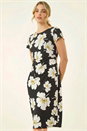 Black Floral Gathered Shift Dress, Image 4 of 4