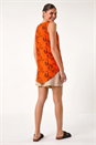 Dark Orange Leaf Print Button Detail Vest Top, Image 3 of 6