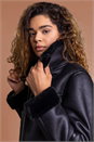 Black Faux Fur Lined Aviator Jacket, Image 4 of 5