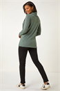 Khaki Cowl Neck Button Stretch Top, Image 3 of 5