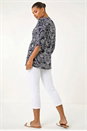 Navy  Abstract Print Buttoned Tunic Top, Image 3 of 5
