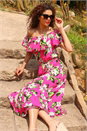 Fuchsia Tropical Bardot Stretch Midi Dress, Image 5 of 5