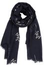 Navy Blue Silver Foil Floral Sprig Lightweight Scarf, Image 3 of 3