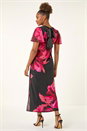 Red Floral Print Flutter Sleeve Midi Dress, Image 3 of 5