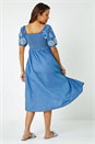 Light Denim Cotton Embroidered Midi Dress, Image 3 of 6
