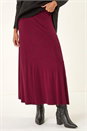 Burgundy Ditsy Floral Print Stretch Midi Skirt, Image 1 of 7