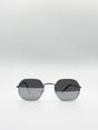 Silver Hexagon Metal Frame Sunglasses with Mirror Lenses in Silver, Image 1 of 4