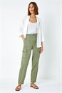 Sage Casual Elastic Waist Cargo Stretch Trousers, Image 2 of 7