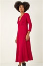 Wine Textured Wrap Midi Dress, Image 2 of 5