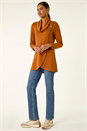 ORANGE Cowl Neck Wrap Tunic Stretch Top, Image 2 of 5