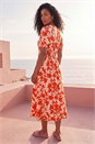 ORANGE Floral Button Down Midi Dress, Image 3 of 4