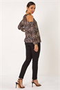 Natural  Animal Print Cold Shoulder Stretch Top, Image 3 of 5