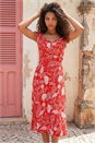 Red Petite Paisley Midi Dress, Image 1 of 4