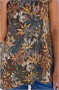 Khaki Floral Lace Puff Print Tunic Top, Image 4 of 4