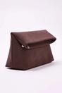 Brown WOVCOR Brown Soft Suede Foldover Clutch Bag, Image 2 of 5