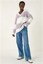 Lilac V-Neck Stripe Knit Jumper, Image 3 of 5