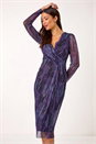 Purple Foil Plisse Wrap Dress, Image 1 of 5