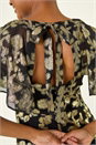 Black Burnout Floral Frill Midi Dress, Image 5 of 5