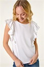 White Dusk Ruffle Detail Stretch T-Shirt, Image 4 of 5