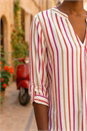 Pink Vertical Stripe Pleat Detail Top, Image 4 of 4