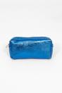 Blue Metallic Italian Leather Cosmetic Bag, Image 1 of 2