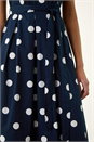 Navy  Polka Dot Belted Midi Dress, Image 5 of 5