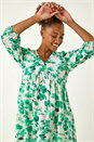 Green Floral Print Smock Dress, Image 4 of 5
