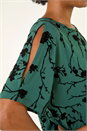 Green Floral Jersey Stretch Top, Image 5 of 5