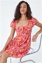 ORANGE Floral Print Button Through Dress, Image 1 of 5