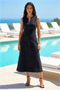 Black Denim Panel Detail Midi Dress, Image 1 of 4