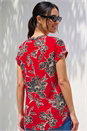 Red Floral Puff Print Stretch Top, Image 3 of 4