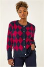 Red Fluffy Argyle Knit Cardigan, Image 4 of 5