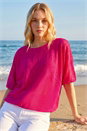 CERISE Mesh Bubble Hem Stretch Top, Image 1 of 4