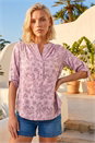Pink Petite Burnout Print Button Shirt , Image 1 of 4