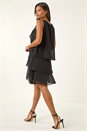 Black Embellished Tiered Swing Dress, Image 4 of 6
