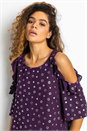 Plum Foil Print Frill Cold Shoulder Top , Image 4 of 4