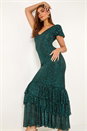 Emerald Puff Sleeve Tiered Hem Maxi Dress, Image 2 of 7